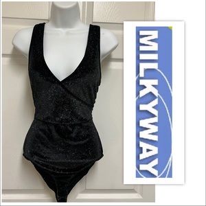 Milky Way Black Velvet Stretch Sparkle Bodysuit